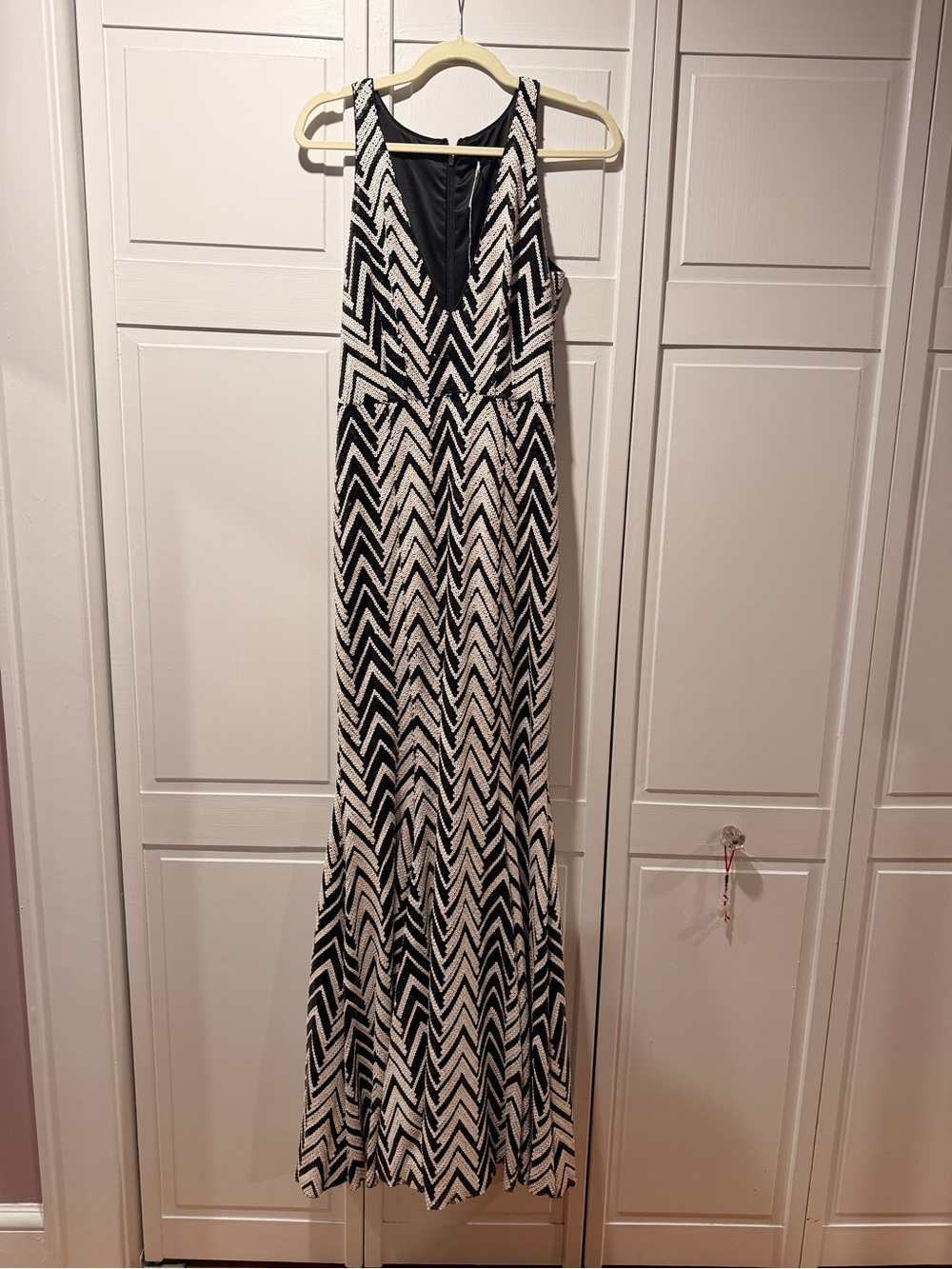 JAYGODFREY Black and White Chevron Maxi Dress